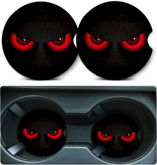 Car Coasters for Cup Holders,2 Pack Red Eye Design Car Coasters,2.75" Universal Size Anti Slip Rubber Mat,Automotive Cup Holder Decal Decor Accessories,Red Eye Gifts for Women,Men,Mom