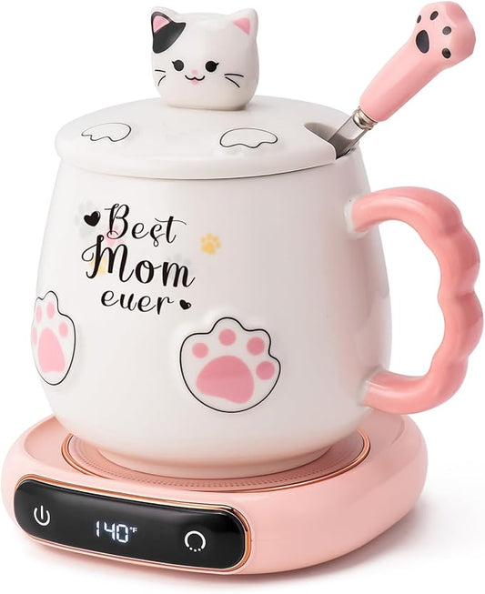 Best Mom Ever Coffee Mug Warmer & Mug Set for Desk, Cup Warmer, Office & Mothers Day Valentine's Day Birthday Gifts from Daughter Son, Beverage Warmer with 3 Temperature Setting, 8Hours Auto Shut Off
