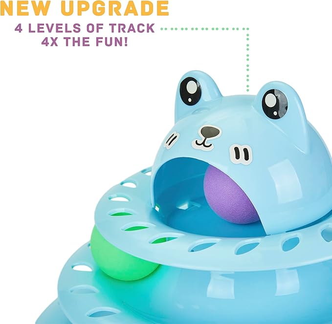 Gefryco Cat Toys Ball Track, Turntable Cat Tower Toy with 4-Tier Roller, Multi-Level Interactive Cat Toys for Indoor Cats, Fun Puzzle Kitten Exercise Toys with Colorful Chase Balls(Blue)