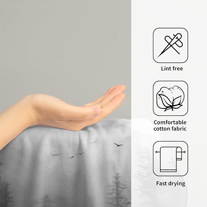 Black Misty Forest Hand Towels Set of 2 Mountain Woodland Soft Absorbent Face Bath Towel Dish Towel Bathroom Kitchen Towel Decor Gift