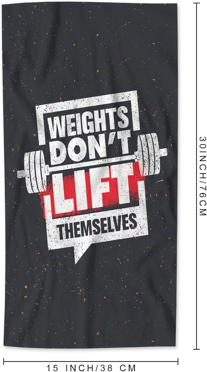 AOYEGO Motivational Quote Microfiber Towels Weights Don't Lift Themselves Gym Workout Sport Word Black Bath Towels Kitchen Hand Towels for Women Men Girls Boys 15x30 Inch