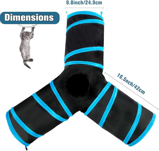 Cat Tunnel, Collapsible 3 Way Play Pet Cat Tunnels for Indoor Cats Outdoor Tube Toys with Pom Ball for Rabbits Kittens Dogs
