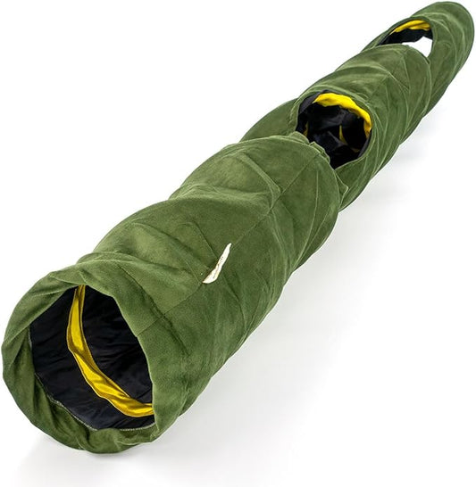 Velvet Fabric - Foldable/Collapsible - 55x8.66 Inches Cat Tunnel (Forest Green)