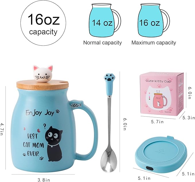 Bsigo Coffee Mug Warmer & Best CAT MOM Ever Mug Set, Tea Cup Warmer for Desk Candle Melter Wamer Beverage Coffee Warmer with 3 Temp Settings, 8H Auto Shut Off, Mom Mother Birthday Womens Mothers Day