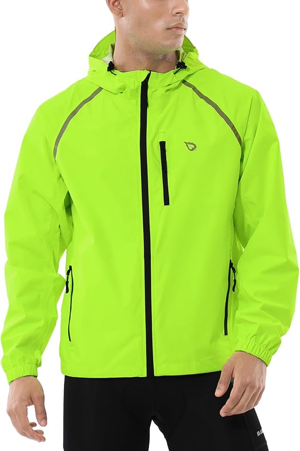 baleaf Men's Rain Jacket Waterproof Windbreaker Running Cycling Golf Hiking Gear Hood Lightweight Reflective Packable