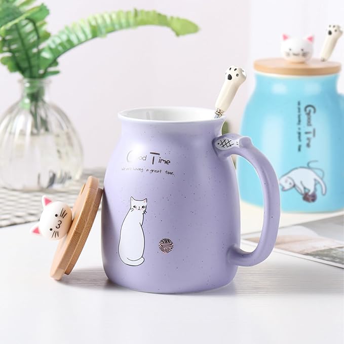 BigNoseDeer 2Pcs Kawaii Tea Cup with Infuser Ceramic Cat Mug Cute Mugs Coffee Mugs Gifts for Cat Lovers Cute Cool Preppy Stuff Mother's Day Gifts for Women 13oz
