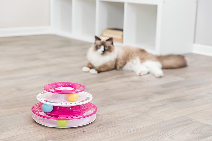 TRIXIE Catch The Balls Circle Track, Interactive Cat Toy, Cat, and Mouse Games, Pink (Pink/White)