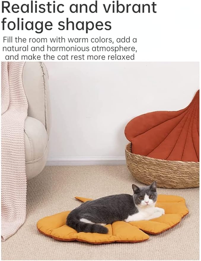 Cat Mattress Leaf Shape Cat Nest Cat and Dog Double-Sided Available Floor Mat Cover Pad Warm and Comfortable Cartoon Cat Bed Indoor Warm Accessories (Heart Leaves)