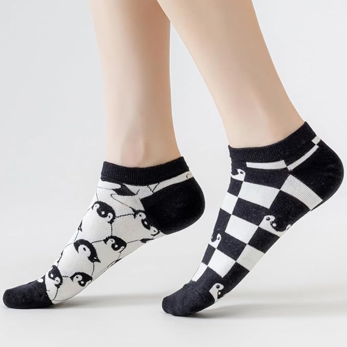 2 Pairs Funny Cartoon Animal Print Cotton Ankle Socks for Women Teens