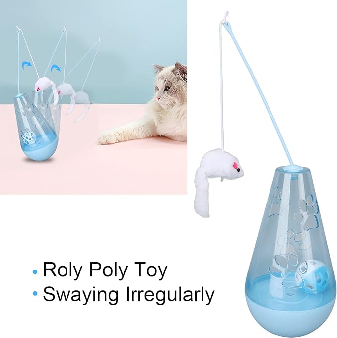 EVTSCAN Cat Roly Poly Toy Cat Built in Bell Ball Interactive Snack Toy with Plush Mouse Cat Stick for Indoor Cats Kittens(Blue)