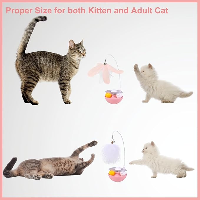 Interactive Cat Feather Toys, Catnip, Track Balls, Cat Teaser for Indoor Cats and Kittens Exercise (Pink)