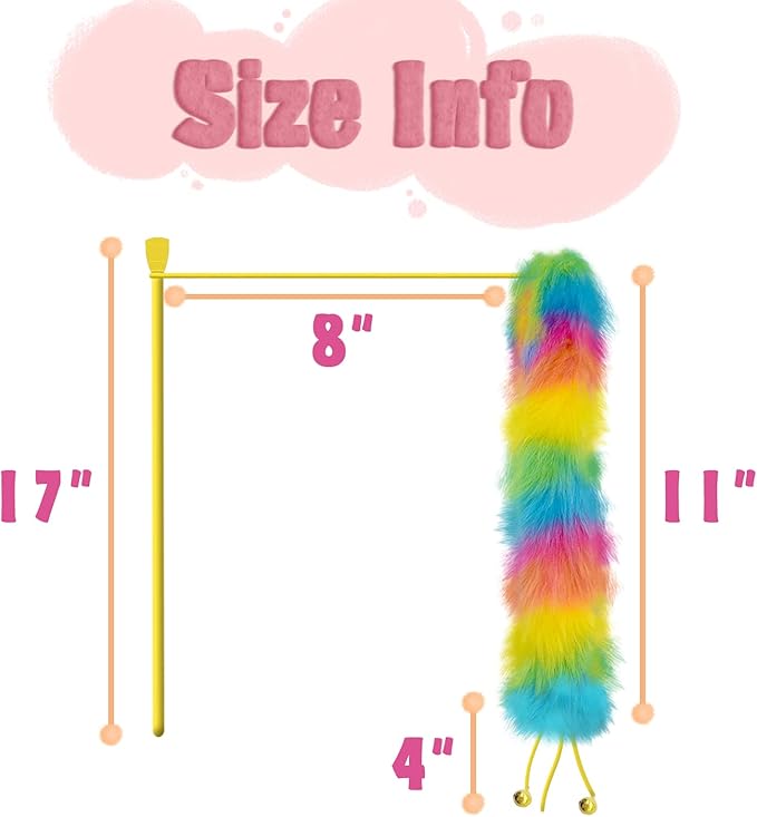 2 Pack Cat Wand Toy, Rainbow Cat Feather Toys with Bells, Cat Teaser Wand with Soft Furry Tail, Interactive Cat Toys for Indoor Cats & Kitten & Kitty