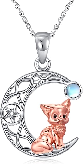 Black Cat/Dragon/Fox/Wolf Necklace 925 Sterling Silver Celtic Moon Pentagram Pendant Gothic Jewelry Goth Halloween Gifts for Women