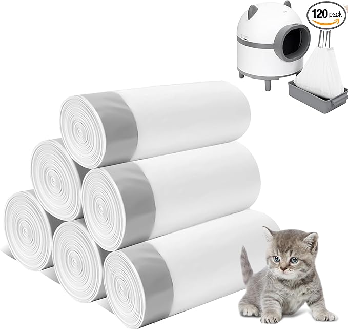 120 Count Cat Litter Bags Drawstring Litter Box Liners Compatible with Litter Robot 4 Waste Bags,Thick Replacement Cat Litter Box Liners for Self Cleaning Litter Box