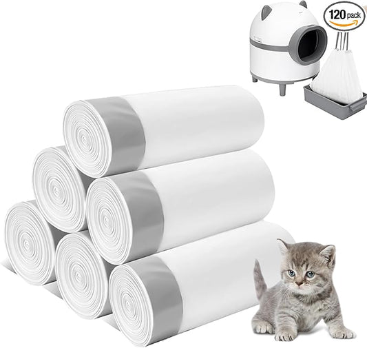 120 Count Cat Litter Bags Drawstring Litter Box Liners Compatible with Litter Robot 4 Waste Bags,Thick Replacement Cat Litter Box Liners for Self Cleaning Litter Box