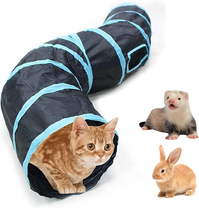 Bemodst Cat Tunnel for Indoor Cats, 2 Way/3 Way/4 Way/5 Way Cat Tubes and Tunnels Collapsible S-Shape Small Animal Tubes Kitty Tunnels Interactive Maze Cat Toy for Kitten Rabbit Ferret - 2-Way