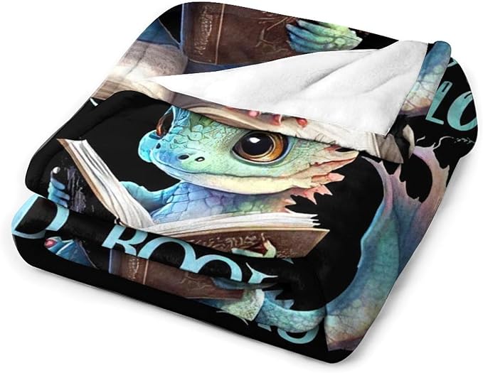 Just A Girl Who Love Dragons and Book Blanket Dragons Gifts for Girls Boys Woman Kids Read Lover Throw Blankets Soft Blanket Warm Fleece Flannel Plush Blankets for Bed Sofa Couch 60"x80"