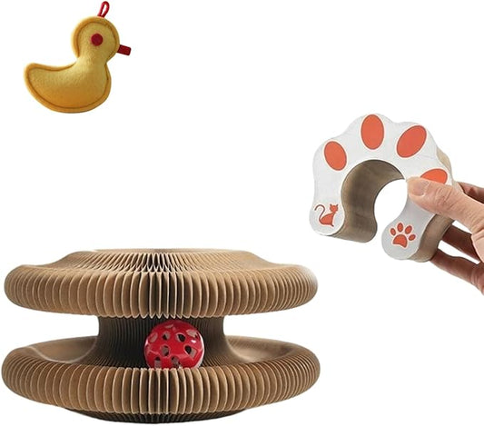 Magic Organ Cat Scratching Board with A Ball Foldable Toy Set with Foldable Cat Toy and Felt Cat Toy Interactive Kitten Toy for Kitten and Small Animals (Brown, Small)