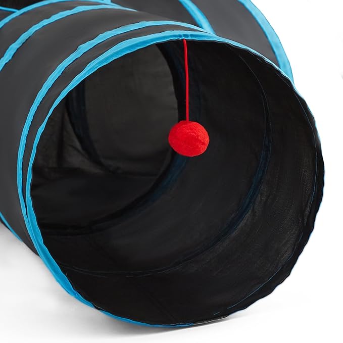 Tempcore Pet Cat Tunnel Tube Cat Toys 3 Way Collapsible, Cat Tunnels for Indoor Cats，Kitty Tunnel Bored Cat Pet Toys Peek Hole Toy Ball Cat, Puppy, Kitty, Kitten, Rabbit Blue Large Size