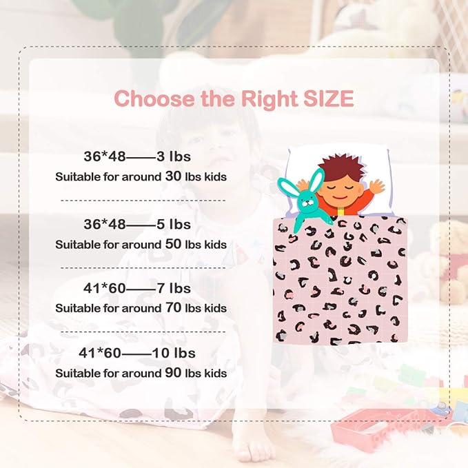 Sivio Weighted Blanket - 100% Cotton Heavy Blanket 5 lbs 36 x 48 inches, Breathable Cooling Soft Cotton Throw Blanket for Calm Sleeping for Home and School Nap, Pink Leopard