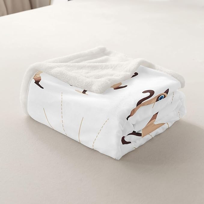 Yoga Cat Sherpa Blanket Siamese Cats Fleece Throw Blanket for Sofa Couch Bed Cute Pet Decor Cartoon Animals Plush Blanket Magical Animal Fuzzy Blanket King 87"x95"