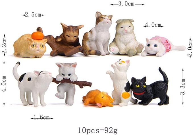 10 Pcs Deluxe Cat Figurines Playset, Cute Cat Figures, Mini Cat Figure Collection Playset, Cupcake Topper