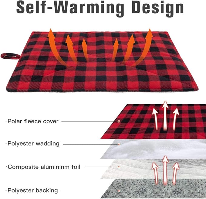 PUPTECK Cat Self Warming Bed Mat - Cozy Self Heating Washable Pet Thermal Pad with Hang Loop, Anti Slip Sleeping Bed for Kitties Puppies Small Animals, Red