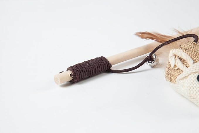 Cat Teaser Cat Kitten Toys Set Natural Sisal Wand Teasers with Mouse, Bell, Feather, Elastic String, and Sturdy Wood Rod
