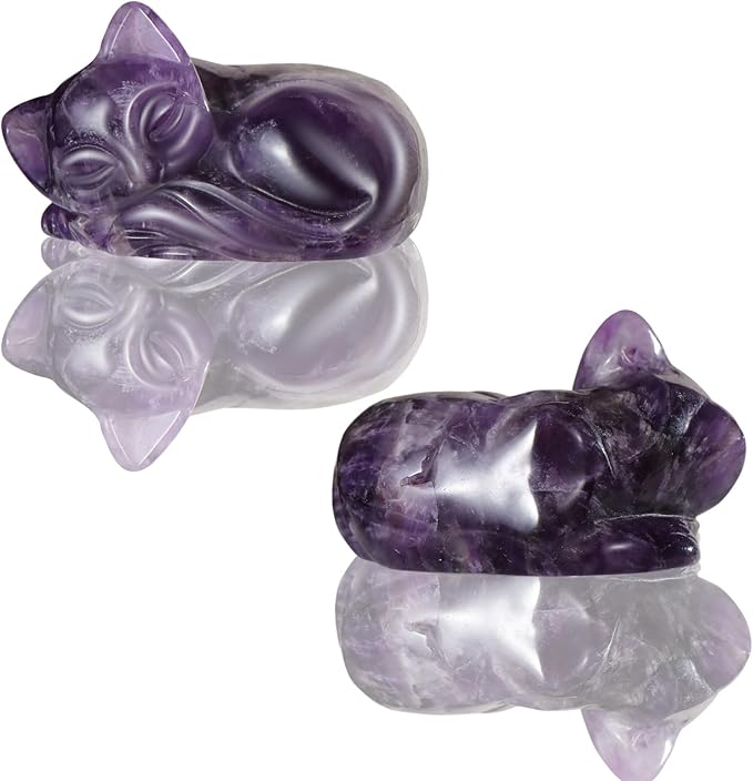 2" Sleeping Cat Statue Healing Crystals Hand Carved Cute Kitten Figurine, Worry Stone for Anxiety relif Home Desk Decor Animal Figurine