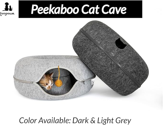 Large (24 Inch) Peekaboo Cat Cave for Multiple & Large Cats, Cat Caves for Indoor Cats Up to 30 Lbs, Scratch Detachable & Washable, Cat Tunnel Bed (Dark Grey)
