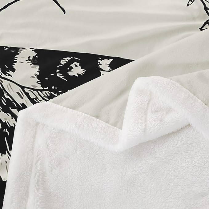 Gothic Skull Sherpa Blanket Decorative Death Moth and Flowers Plush Blanket for Bed Sofa Couch Decor Pesonalized Skeleton Bones Fleece Throw Blanket Black Cream Fuzzy Blanket Twin 60"x80"