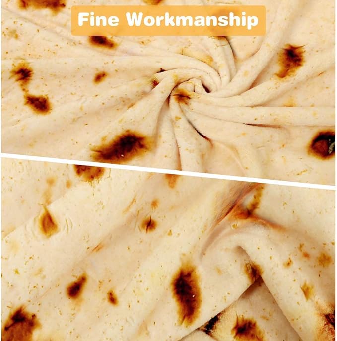 Burrito Tortilla Throw Blanket, 2.0 Double Sided Burritos Taco Tortilla Wrap Blankets for Adults Kids, Giant Funny Realistic Food Blankets, Soft Flannel Round Throw Blanket