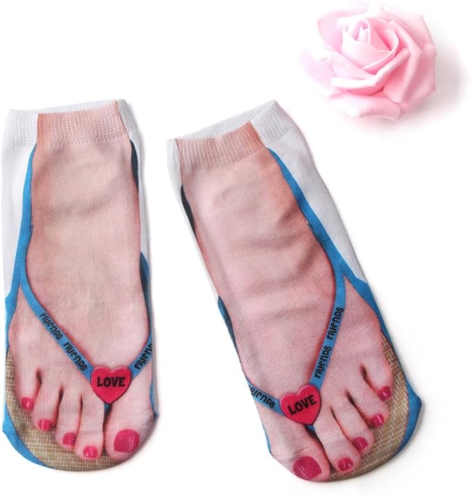 3D Manicure Print Socks Funny Flip Flop Socks 3D Pattern Socks Sandal Socks Low Cut Ankle Silly Socks- A Gag Gift