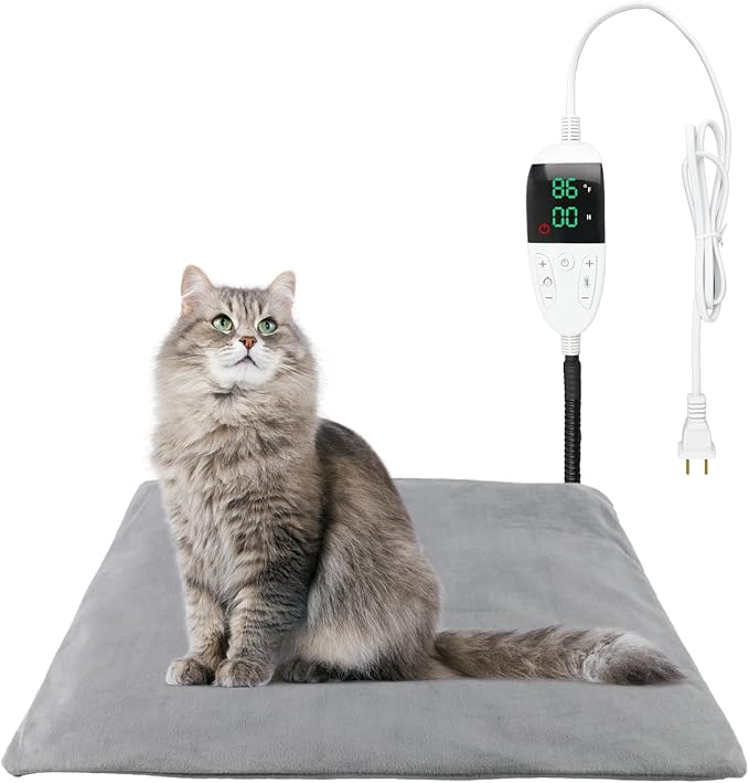 Pet Heating Pad for Dog Cats, Temperature Adjustable Pet Heated Bed with Timer, Cat Heating Pad Outdoor Indoor with Overheating Protection, Pet Warming Pad for Cat Dog House Outside
