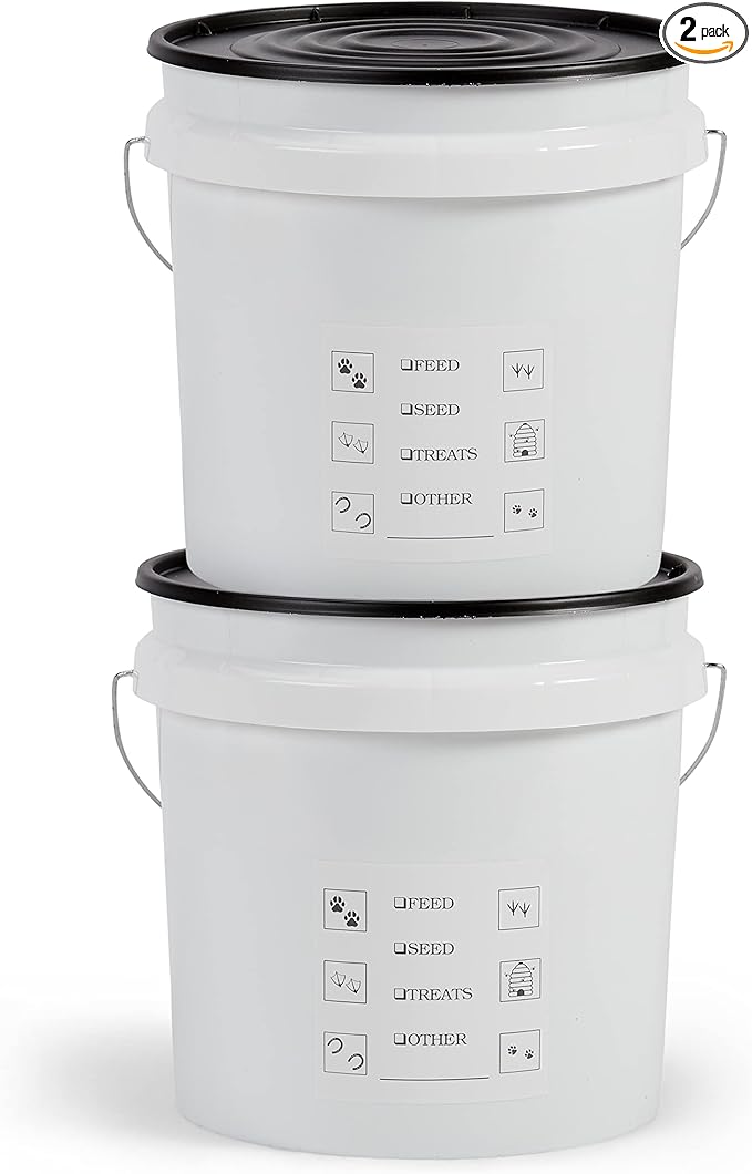 United Solutions Airtight Pet Food Storage Container, 2 Gallon Capacity, Great for Dog Food, Cat Food, Bird Seed, Dry Food Storage, White Container with Black Lid, 2-Pack