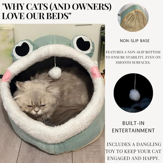 Johanna's Gateau Cat Bed Cave, Covered Cat Bed with Removable Washable Cushioned Pillow, Comfortable Warming Cat Beds for Indoor Cats