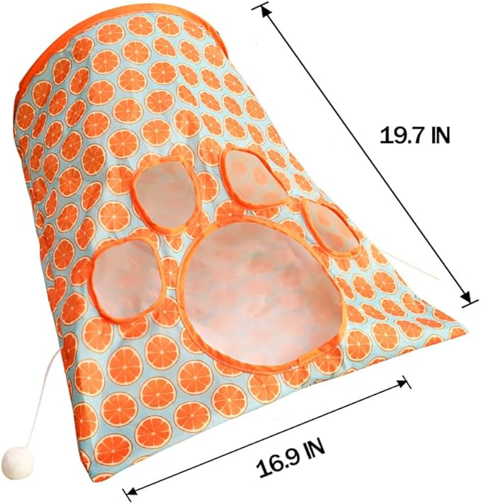 Cat Tunnel with Play Ball, Interactive Peek-a-Boo Cat Toys Cat Tube Toy, Orange Bag Tunnel