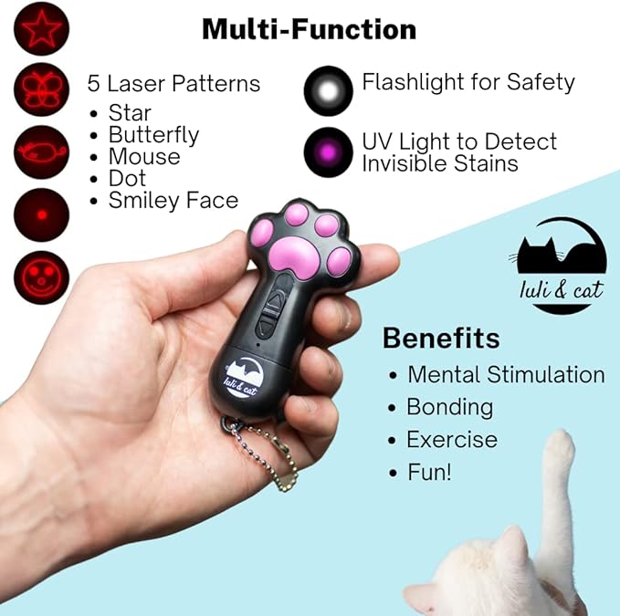 Luli & Cat USB-Rechargeable Cat Laser Toy | Multi-Function Cat Laser Pointer Toy | Interactive Cat Toy Gift Set
