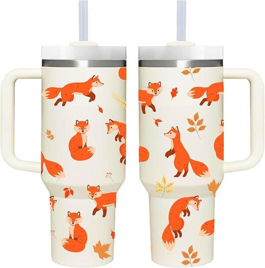 AMZUShome 40 OZ Fox Tumbler with Handle.Fox Tumblers.Fox Lover Tumbler Gift.Unique Birthday Christmas 40 OZ Fox Cup Gifts for Women.