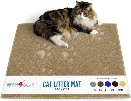 Andalus Large Cat Litter Mat, Pack of 1 - Waterproof, Non-Slip & Easy to Clean Cat Litter Box Mat for Extra Efficient Pet Litter-Trapping, Beige (30” X 18”)
