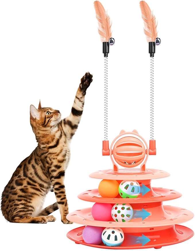 Cat Toys Interactive Cat Toys for Indoor Cats Kitten Toys Interactive Cat Toy Cat Puzzle Toy Cat Ball Toy with 2 Cat Teasers (Orange)