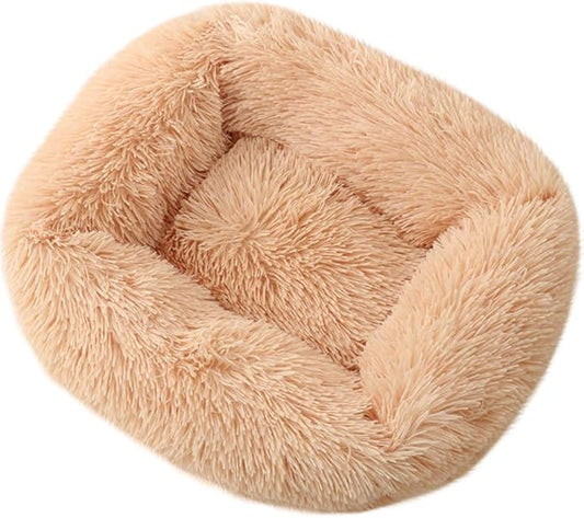 La La Pet® Donut Dog Cat Bed Cozy Cave Pet Bed Burrow Dog Bed Calming Cuddler Self-Warming Pet Bed Soft Plush Pet Cushion Improved Sleep for Cats Small Medium Dogs Khaki XS