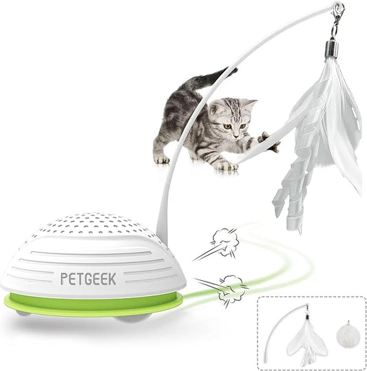 PETGEEK Automatic Cat Toy, Interactive Cat Toy with Mouse Sound Squeaky, Kitty Toys for Cat Small, Feather Cat Toys for Indoor Cats, Best Gift for Birthday, Thanksgiving, Christmas, New Year