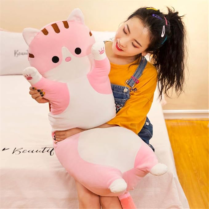 shangman Lovely Plush Cat Doll Cute Cartoon Soft Stuffed Kitten Long Throw Sleeping Pillow Doll Toy Gift for Kids Girlfriend Multiple Size (Pink,50cm/19.6in)