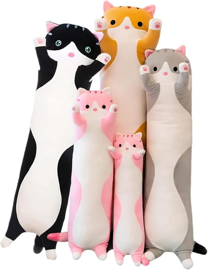 Cute Long Plush Cat Pillow,Soft Plushie Stuffed Animal Toy,Gift for Kids Girlfriend (Gray, 43.3inch/110cm)