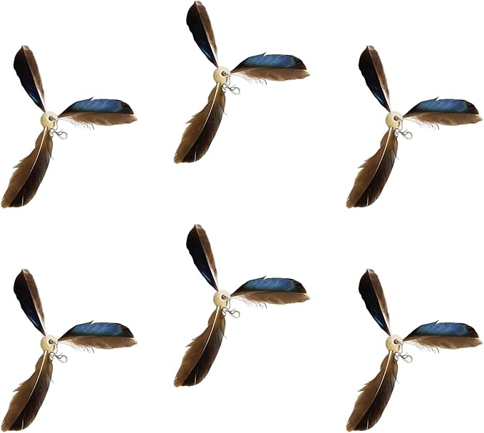 JIANWEI 6PCS Cat Feather Propeller Refills, Cat Fetch Toy Cat Wand Attachment Home Replacement Artificial Feather Cat Playing Tracking Interactive Toys for Kitten Chasing Training(Brown)
