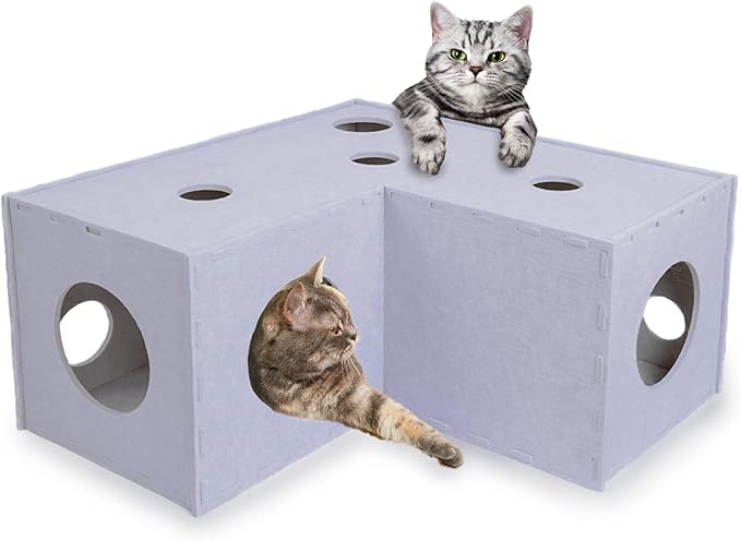 Meeyoview Cat Tunnel, Felt Cat Tunnels for Indoor Cats, Peekaboo Cat Hideaway Cave, L-Shape Cat Tunnel Bed, Interactive Cat Cube Toys for Small Medium Large Cats
