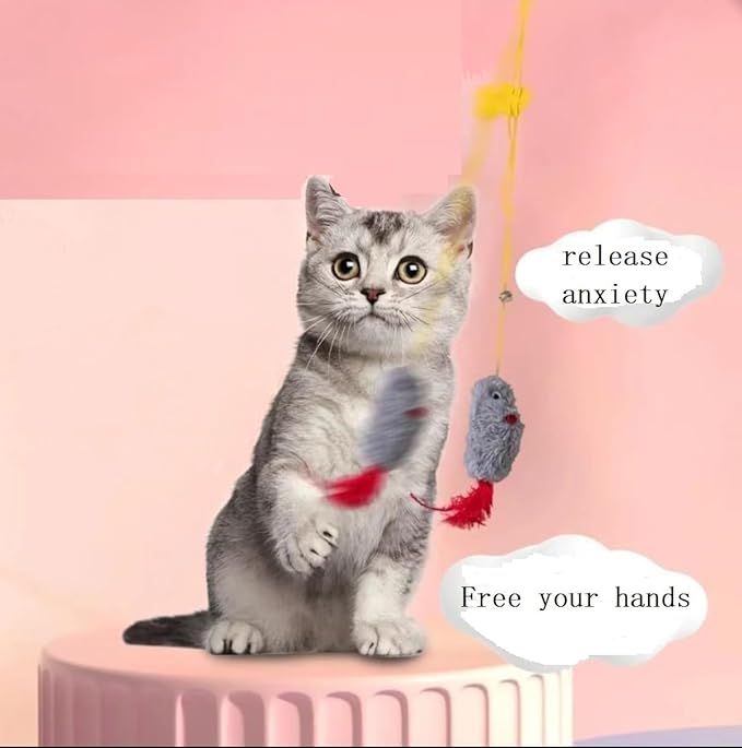 Interactive Cat Toys Hanging Cat Toys for Indoor Cats Kitten Play Chase Exercise with Bell, New Spiral Clamping Teasing Cats Toys for Door Frame (Grey+White)