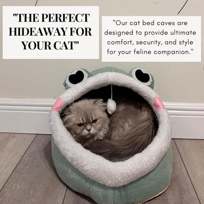 Johanna's Gateau Cat Bed Cave, Covered Cat Bed with Removable Washable Cushioned Pillow, Comfortable Warming Cat Beds for Indoor Cats