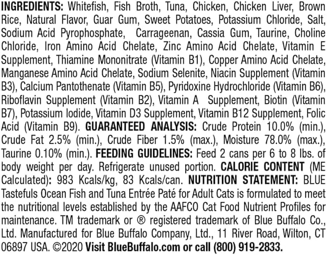 Blue Buffalo Tastefuls Ocean Fish and Tuna Entree Wet Cat Food Pate, 3 oz., Case of 12